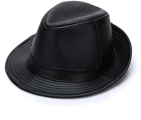 Chapeau Cuir Vachette Fedora Cuir Noir Chapeau Cuir Noir Hommes Chapeau Marron Noir pour Homme Chapeaux Fedora Cuir Hommes Fedora Manhattan Cuir Chapeaux Fedora Cuir pour Femme,Noir,XXXL(59~60cm)