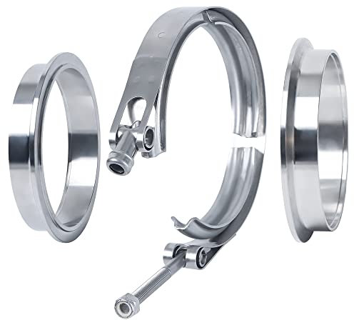 Vitonsbay Exhaust Clamp, 4.0 Inch V Band Clamp Coupling with Flange Male Female Stainless Steel(1Pcs)