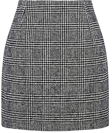 seiveini Jupes à Carreaux Élégante pour Femme Jupe de Bureau Jupe Moulante Mini Jupes à Carreaux Taille Haute Automne Hiver Jupes Crayon Slim Fit Décontractée A Gris S
