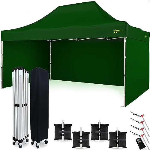 Economic Star Faltpavillon Wasserdicht mit 3 Seitenteile + 8 Partyzelt Heringe + Schutzhülse für Rennzelt, UV-Schutz 50+ Pop-Up Marktzelt (3x4,5, Grün)