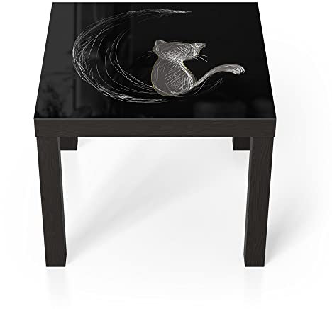 DEQORI Glastisch | schwarz klein 55x55 cm | Motiv Die Katze und der Mond | ausgefallener Beistelltisch aus Glas | Hochglanz Couchtisch fürs Wohnzimmer | moderner Couch Tisch mit Design