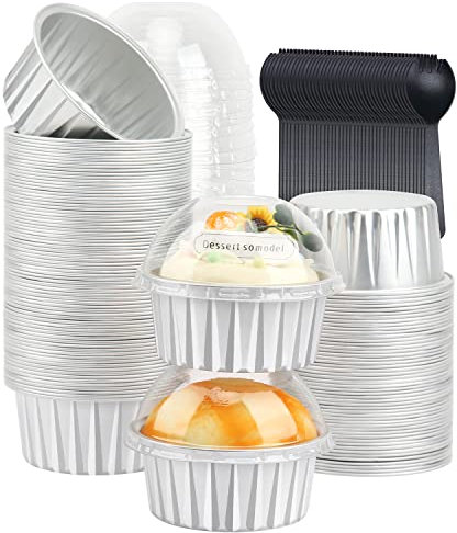 5oz Cupcake Pans Muffin Tins with Lids 100 Pack,LNYZQUS Aluminum Foil Mini Cake Baking Pans,Small Baking Cups Containers,Disposable Ramekins Muffin Cups -Silver