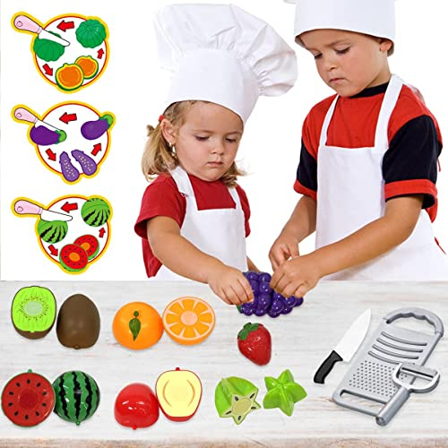 Koolbitz 13 PCs Play Food Set for Children with Serving Tray, Pretend Play Cooking Set, Role-Play Food Cutting Toy with Fruit & Veggies for Kitchen Accessories Gift for Children Ages 3+