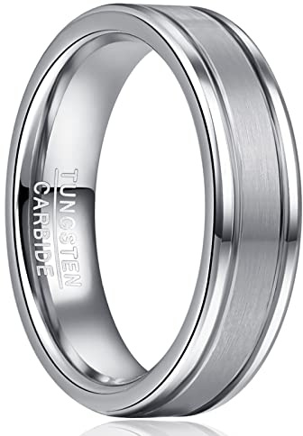 NUNCAD Bague Homme en Tungstène Simple Mate Argenté + Noir