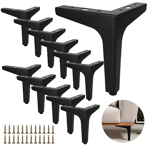 SENENQU Lot de 12 Pieds de Canapé Metal 15 cm, Pieds de Table Basse Métal Charge Jusqu'à 600 KG Pied de Meuble Noir, Support de Table en Fer Forge/Sofa, Pied pour Meuble TV, Placard avec 48 vis