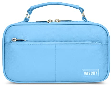 VASCHY Federmäppchen Jungen, Mäppchen Federtasche mit 2 Fächer und Tragegriff Etui Schlamppermäppchen für Erwachsene/Schule/Arbeit/Büro,Hellblau