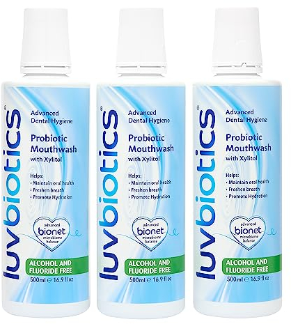 Luvbiotics Mundspülung ohne Fluorid mit oralen Probiotika & Xylit – 3er-Pack (3 x 500 ml) – Alkoholfrei, ohne SLS & Parabene – Für frischen Atem, gesundes Zahnfleisch & starke Zähne