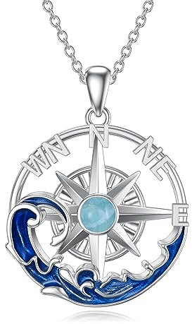 VONALA Kompasskette aus 925er Sterling silber blauer Meereswellenanhänger Schmuck Sicherer hypoallergener Silberschmuck Geschenk für Freunde, Abschlussgeschenk
