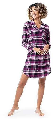 Fruit of the Loom Women's Flannel Sleep Shirt, Berry Plaid, 2X