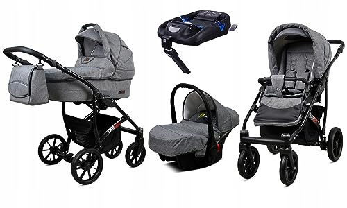 BabyLux® Kinderwagen Set 4 in 1 - Largo - incl. Babywanne, Buggy Sportsitz, Auto-Babyschale, ISOFIX-Basisstation - Autositz - Kinderwagenset - Kombikinderwagen mit Wickeltasche usw.