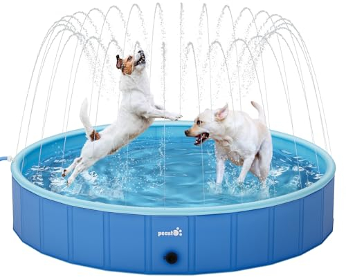 Pecute Hundepool Schwimmbad mit Sprinkler (160 * 30 cm), Stabiler Faltbarer Hundepool, Anti-Rutsch-Badewanne für Haustiere, Ideal für Garten, Hinterhof, Outdoor, Reisen
