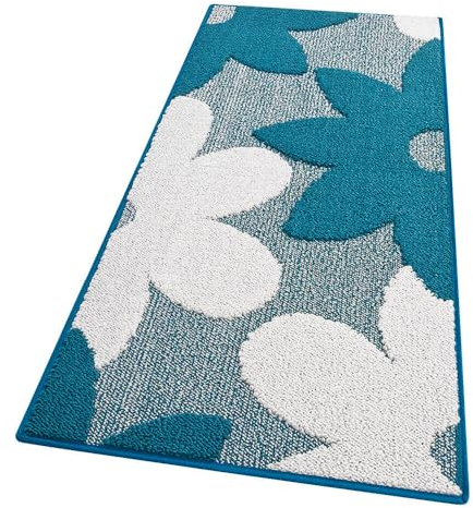 emmevi Tappeto Cucina 3D Fiore Tridimensionale Morbido Bordato Moderno Passatoia Antiscivolo 57x230 Blu