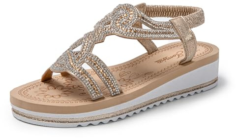 JOMIX Sandali Donna Estive Eleganti Sandali Donna Tacco Bassi Comodi Morbidi SD9026 Oro 38
