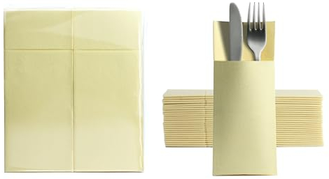 Aroba 50 Soft Point Besteckservietten weiches Material, Volumen & Struktur | fertig gefaltete Servietten mit Schlitz | 32x38 cm 1/8 Falz Bestecktasche |Gute Qualität Beige