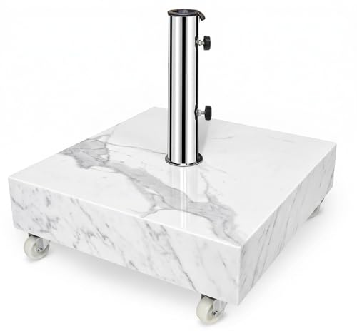 osoltus Schirmständer Hochglanz Terrazzo Optik 60kg 50x50cm incl. Edelstahl Schirmrohr mit Reduzierringen 39-55mm | 360° drehbaren Rollen mit Feststellbremsen
