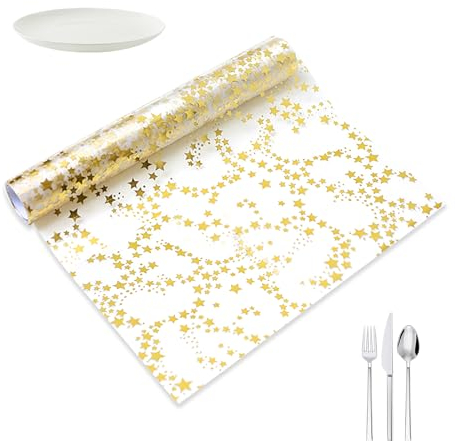 Tischläufer Gold, Tischband Wiederverwendbarer Glänzend Dekostoff Table Runner Tischdeko FüR Familientisch Hochzeit Kommunion Geburtstag 28cm X 10m