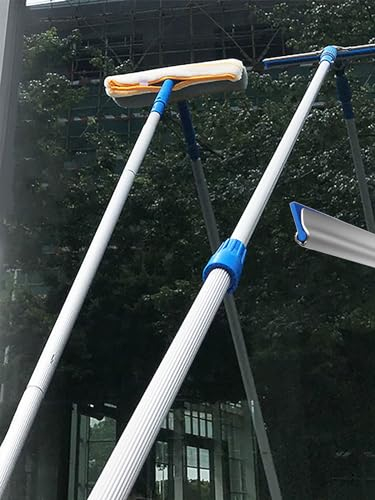 Profi Fensterwischer, Fensterabzieher mit Aluminium Verlängerungsstange 8m Fensterreiniger Gummilippe 35cm für Büros Hotels Ladenlokalen Schwimmbädern und Weiteren Gewerblichen Umgebungen WeiB