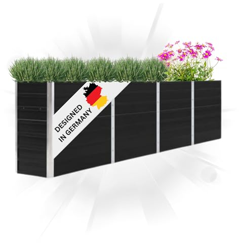 DELUKE® Hochbeet für Garten Oskar Anthrazit | 320x40x77cm | Verzinkter Stahl | Wetterfest | Hochbeet Metall Gartenbeet Kräuterbeet Blumenbeet Beet hoch Frühbeet für Garten Gemüsebeet