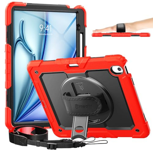 timecity Für iPad Air 13-Zoll M2 2024 Tasche Mit Integriertem Bildschirmschutz, 360° Drehbarem Ständer, verstellbarem Schultergurt,Magnetischer Ladestifthalterung-Rose