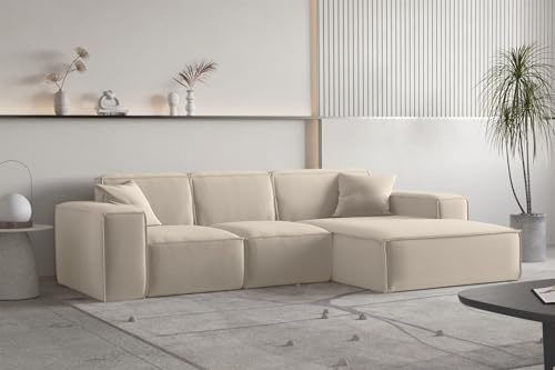 Fun Möbel Ecksofa Designersofa CELES Premium in Stoff Opera Velvet (Beige, Ottomane: Rechts)