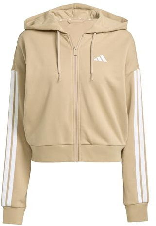 adidas Damen Essentials 3-Stripes French Terry Full Zip Hoodie, warm Sandstone/White, XL