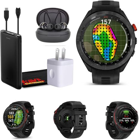 Garmin Approach S70 47MM Black- Golf GPS Fitness Tracker Smartwatch for Men, Lightweight Touchscreen AMOLED Display and Preloaded Courses Bundle with Wireless Ear Buds & More