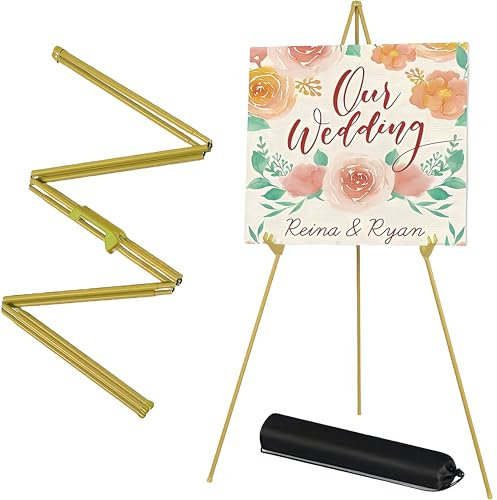 NBBENG Portable Collapsible Easel Stand, Folding & Portable Art Easel, Adjustable Height, Stable & Sturdy Metal Display Stand ( yellow )