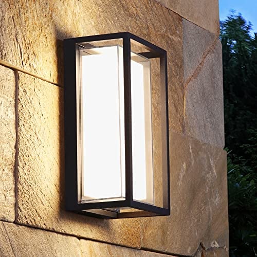 WAYEE Wandleuchte Aussen,Außenlampe,Außenwandleuchten,Außenleuchte,LED 12W Schwarz Wasserdicht,Anthrazit Moderne,Doppellagiger Lampenschirm,Haustürleuchten,Aluminium,Rechteckige Lampe,2Packung