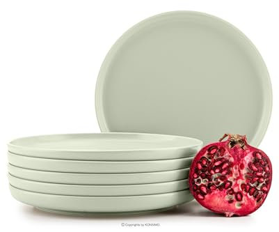 Konsimo. Frühstücksteller für 6 Personen - Dessertteller aus Keramik - Set Kuchenteller 6er - VICTO Moderne Kleine Teller - 20 cm - Beige - Grün Matt