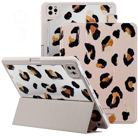 GANGANPRO Funda para tablet iPad Air 11 2024/iPad Air 5th 4th/iPad Pro 2018 de 11 pulgadas, ligera, protectora de poliuretano con triple pliegue, estampado de leopardo, a prueba de golpes, funda