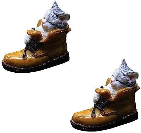 Sosoport Kunstharz-kunsthandwerk 2 Stück Ornamente Im Katzendesign Harzstatue Dekorativ Für Und Zu Hause