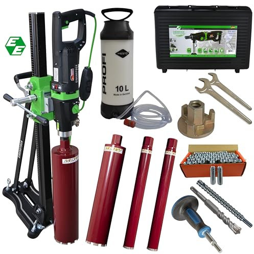 Eibenstock Kernbohreinheit DBE 162 (ETN 162/3 + BST 182 V/S) inkl. 4x MDW Diamantbohrkronen, Wasserdruckbehälter & Befestigungsset