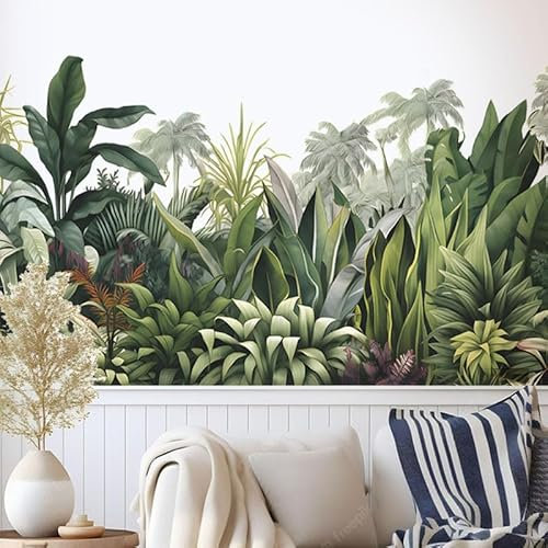 LBHSWWX Tropical Jungle Wall Decal, Large Format Palm Leaves Wallpaper Border, 87 cm x52 cm, Self-Adhesive
