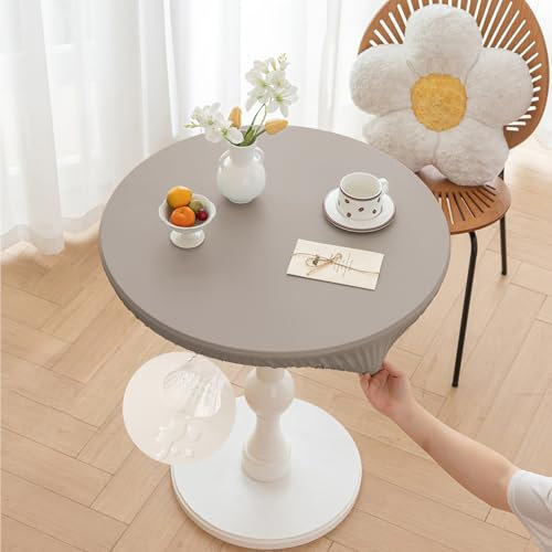 Morbuy Rund Tischdecke Outdoor PU-Leder Wasserdicht Tischdecken Abwaschbar Elastisch Küchentisch Tischtuch für Garten Draussen Dekoration (Grau,Tisch Durchmesser 80cm)