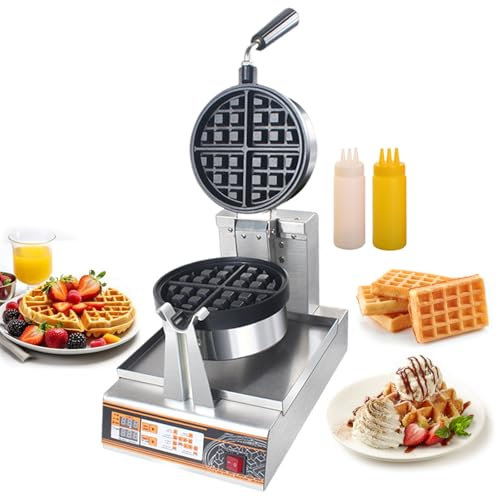 pealiritansemen Gaufrier Professionnel Double Face 1200 W,Gaufrier Rond Professionnel - Plaques Antiadhésives,Design Compact pour Plats À Emporter, Pâtisseries Et Chefs À Domicile,avec Flacon Souple