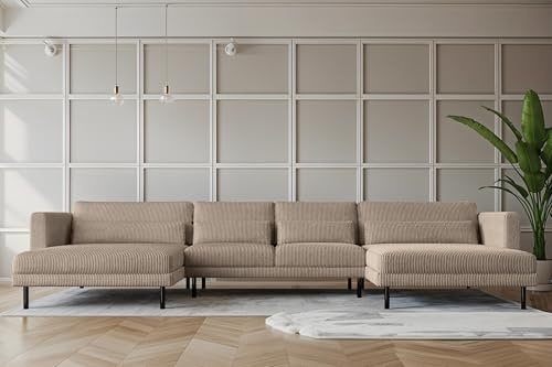 Kaiser Möbel - Ecksofa mit Wohnlandschaf, Eckcouch U Form Bigsofa XXL, Polstersofa, Bequemes Couch mit Ottomanen für Wohnzimmer, Relaxsofa Cordstoff, Zierkissen, Lounge-Set U-Form, DANI U, Dunkelbeige