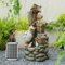 81 CM Outdoor Garden Water features, 3 Tier Cascading Barrels Duck Waterfall Fountain with Lights for Garden, Patio, Backyard, Deck, Porch and Home Art Decor