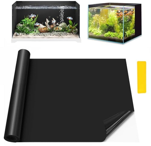 HUSOUE Fish Tank Background, 40 x 300cm Black Aquarium Background Static Cling Self Adhesive Wallpaper can be Cut Fish Tank Decorations Poster Aquarium Backdrop