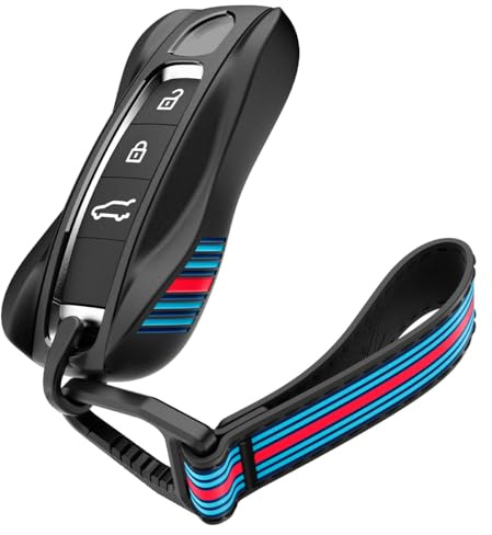 Spigen Porsche Schlüsselanhänger mit Karabiner und Riemen, Schlüsselhülle, Speziell entwickelt für Porsche Zubehör, Kompatibel mit Porsche 911, Cayenne, Taycan, Panamera [1 Packung] - Schwarz