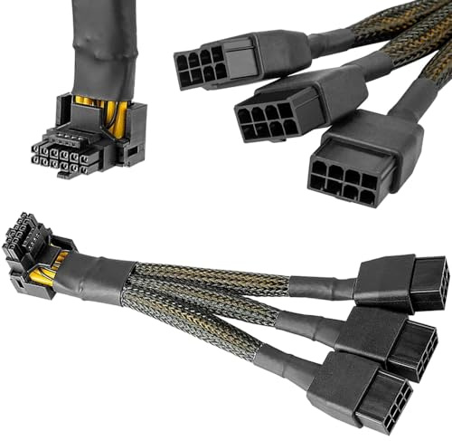 HAAMNING7 16 AWG PCIE 5.0 12VHPWR 600W 3x8 Pin to 16Pin (12+4Pin) 90 Degree Right Angle Supply Adapter Cable for Graphics Card RTX 4090 4080 3090TI 4070Ti (type A)