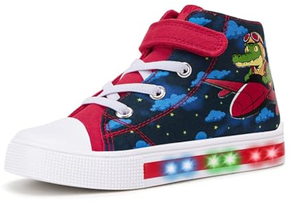 Boys Girls Light-Up Trainers, Kids High Top Canvas Shoes | Flashing Toddler shoes, Easy Fasten, Breathable Upper, Casual, School, Nursery, Outdoor, Park