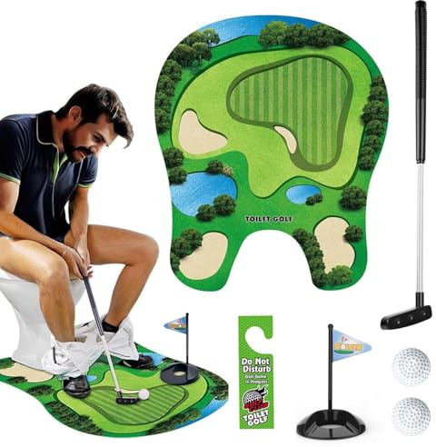 YGCHEN Set Completo da Golf per Toilette, Mini Percorso Golf Divertente con Putter, Palla, Bandierina e Tappetino, Gioco Ricreativo per la Casa, l'Ufficio o il Bagno
