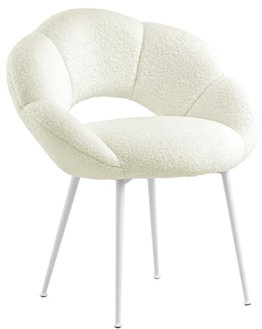 SUPPNEED Schminktisch Stuhl, Teddy-Stoff Relaxsessel, Schminkstuhl in Blumenform, Weiße Beine, Luxus Polster Sessel für Wohnzimmer, Schlafzimmer, Balkon, Arbeitszimmer (Beige)