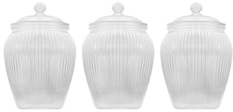 YöL Pack of 3 1500ml Clear Plastic Round Ribbed Sweet Jar With Pull Off Lid Large Candy Storage Container Textured Treat Jar For Sweets Biscuits Chocolate Kitchen Pantry Party Display