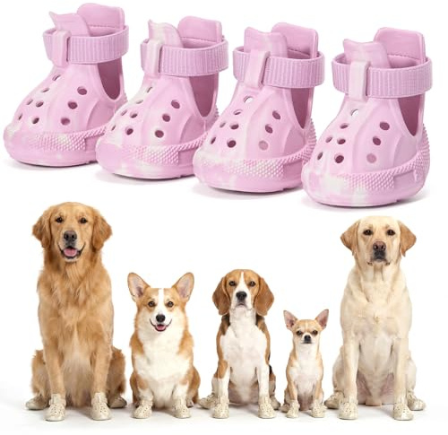 DOKKOME Hundeschuhe Sommer Pfotenschutz Outdoor Hundestiefel Hundesandalen Atmungsaktiv Dog Shoes rutschfest Hundeschuhe mit Verstellbare Reflektorstreife für kleine mittlere große Hunde Rosa Gr.8