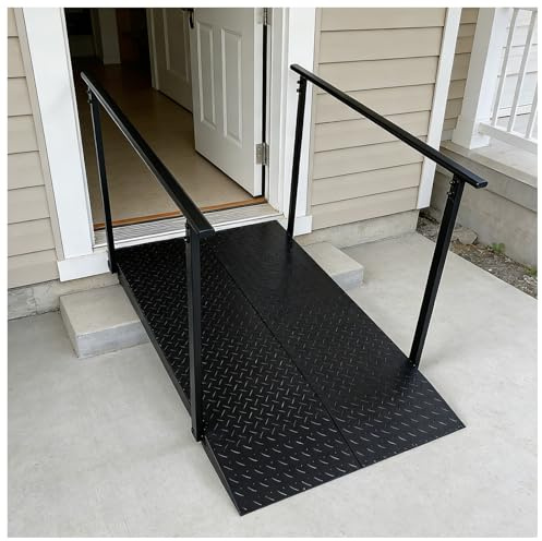 150cm Wheelchair Ramp with Handrails | 454kg Capacity Black Non-Slip Ramps, 85cm Wide Heavy Duty Handicap Ramp for Home Steps, Doorways, Threshold