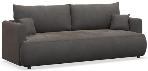 Selsey Schlafsofa 3 Sitzer mit Schlaffunktion und Bettkasten 226 cm – Dunkelgrau Velours Stoff – Modernes Sofa Bed für kleine Wohnzimmer & Gästezimmer