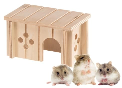 Ferplast Hamster House, Mouse House, Accessory for Hamster Cage, with Flat Roof and Ventilation Holes, in Assembly Kit, 12,5 x 7,5 x h 7 cm, SIN 4641 Wooden House for Hamsters and Mice