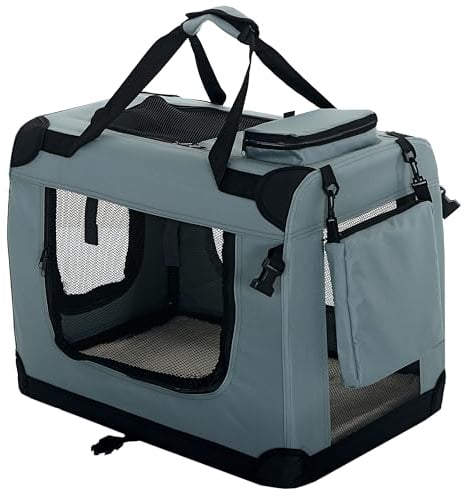 PET VIOLET Hundetransportbox Hundebox Faltbar Auto Transporttasche Hunde Katzen Tragetasche 70x52x50 cm, Grau