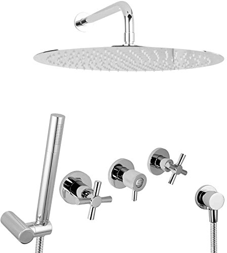PaulGurkes Duschset Unterputz Duschsystem 40 cm Regendusche XXL Luxusdusche Rainshower Regenbrause Kopfbrause Duschtempel einbaufertig Tropendusche